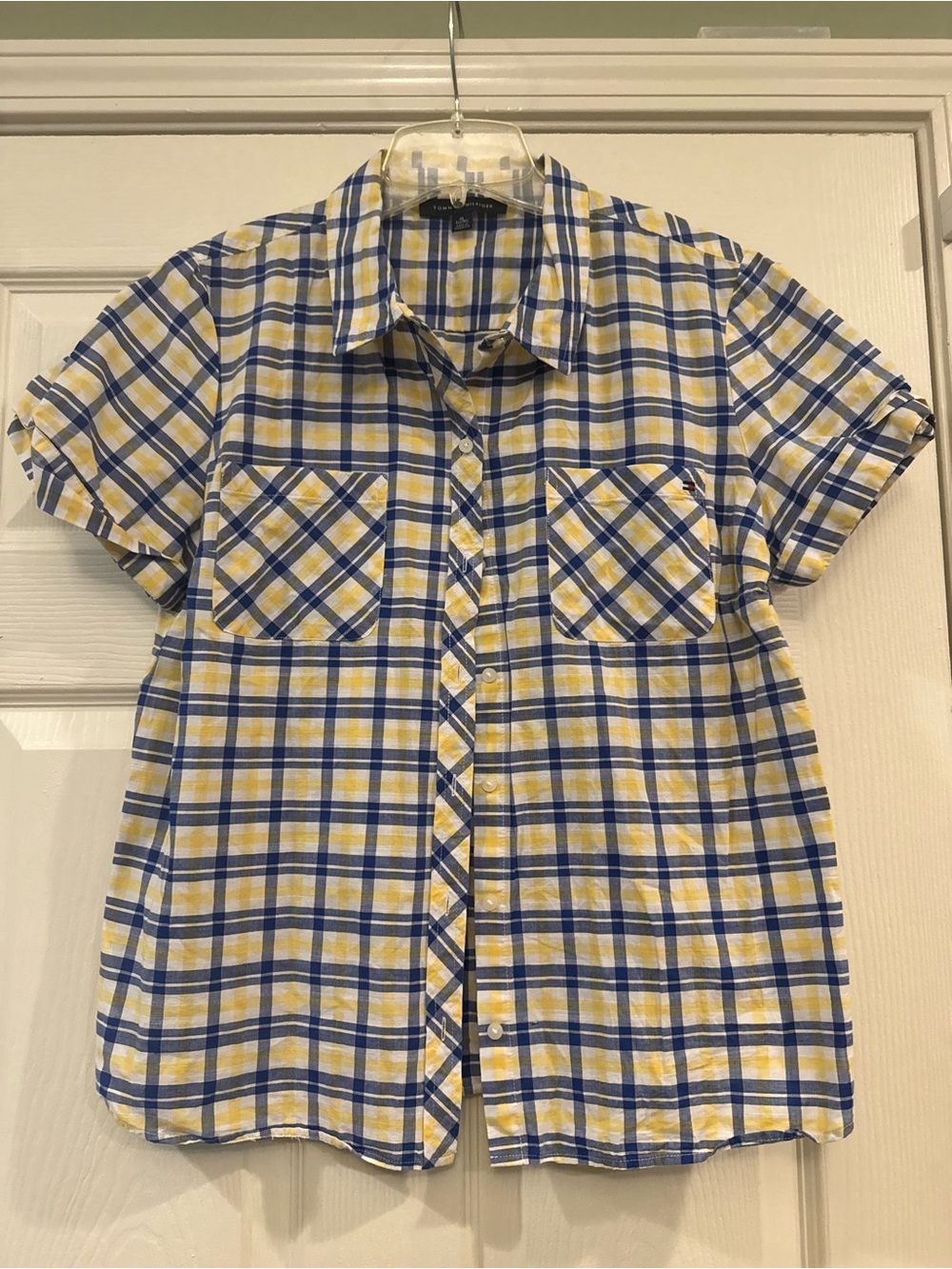 Tommy Hilfiger ladies Yellow & Blue Plaid Button-Down Shirt